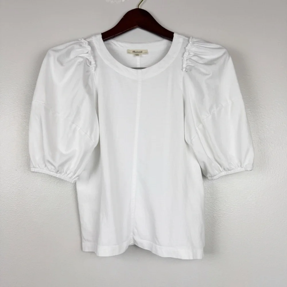 Madewell Puff-Sleeve Ruffle Trim Cotton Jersey Tee White Size XXS